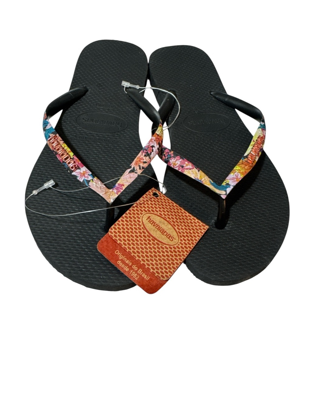 Havaianas Black Flip Flops with Multicolor Floral Straps